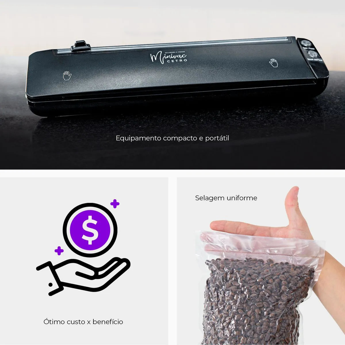 Seladora a Vácuo Portátil Minivac Cetro Bivolt – Conserva Alimentos por Mais Tempo
