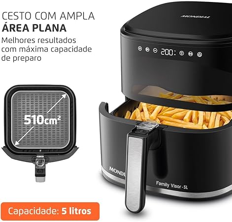 Fritadeira Sem Óleo Air Fryer Digital Mondial 5L Preta – Mais Praticidade, Rapidez e Refeições Mais Saudáveis