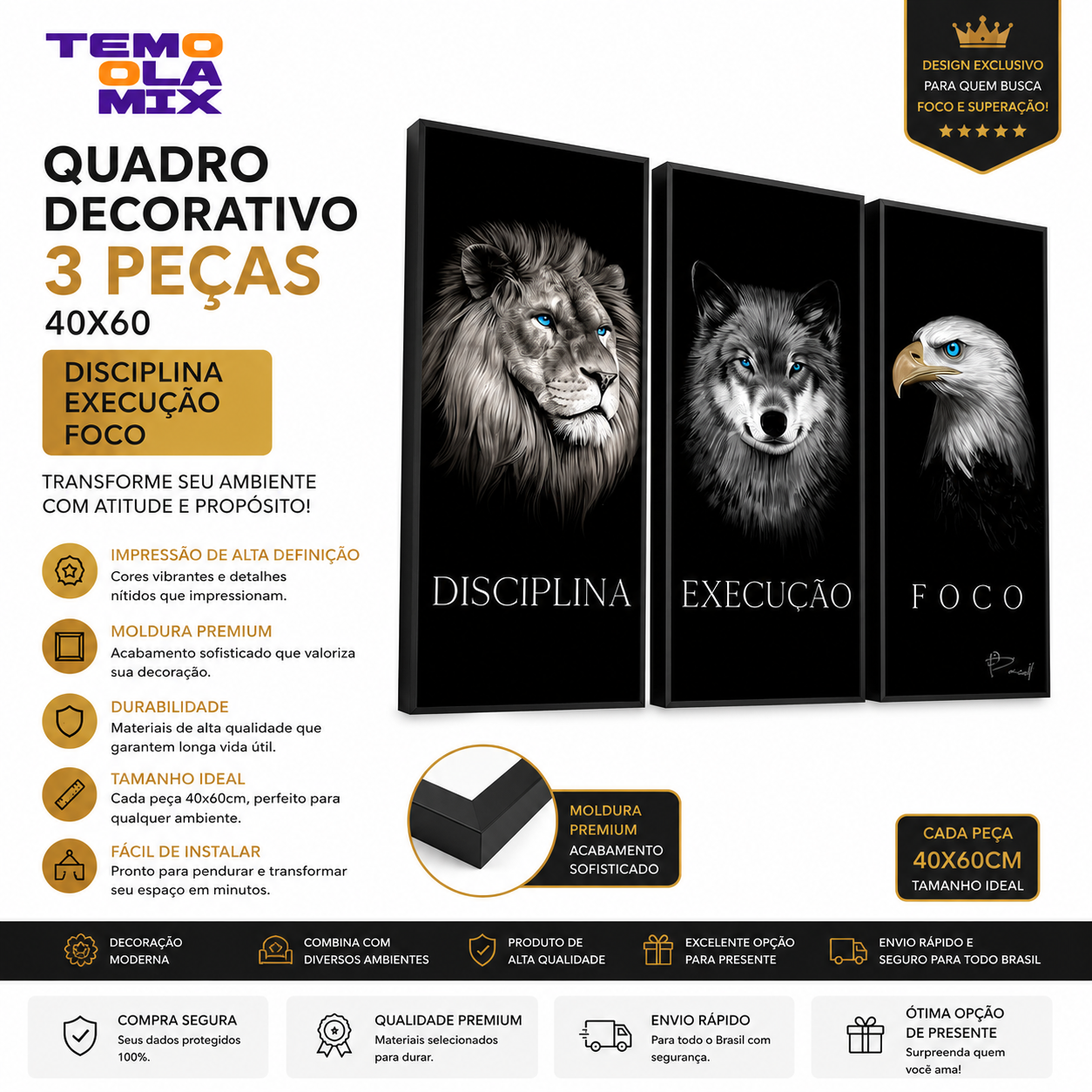 Kit Quadros Disciplina Execução Foco