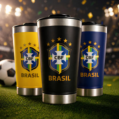 Copo Térmico Brasil 473ml Personalizado a Laser – Inox com Tampa para Cerveja, Chopp e Bebidas