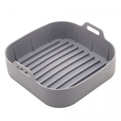 Forma Quadrada de Silicone para Air Fryer Cinza Reutilizável – Antiaderente e Resistente ao Calor