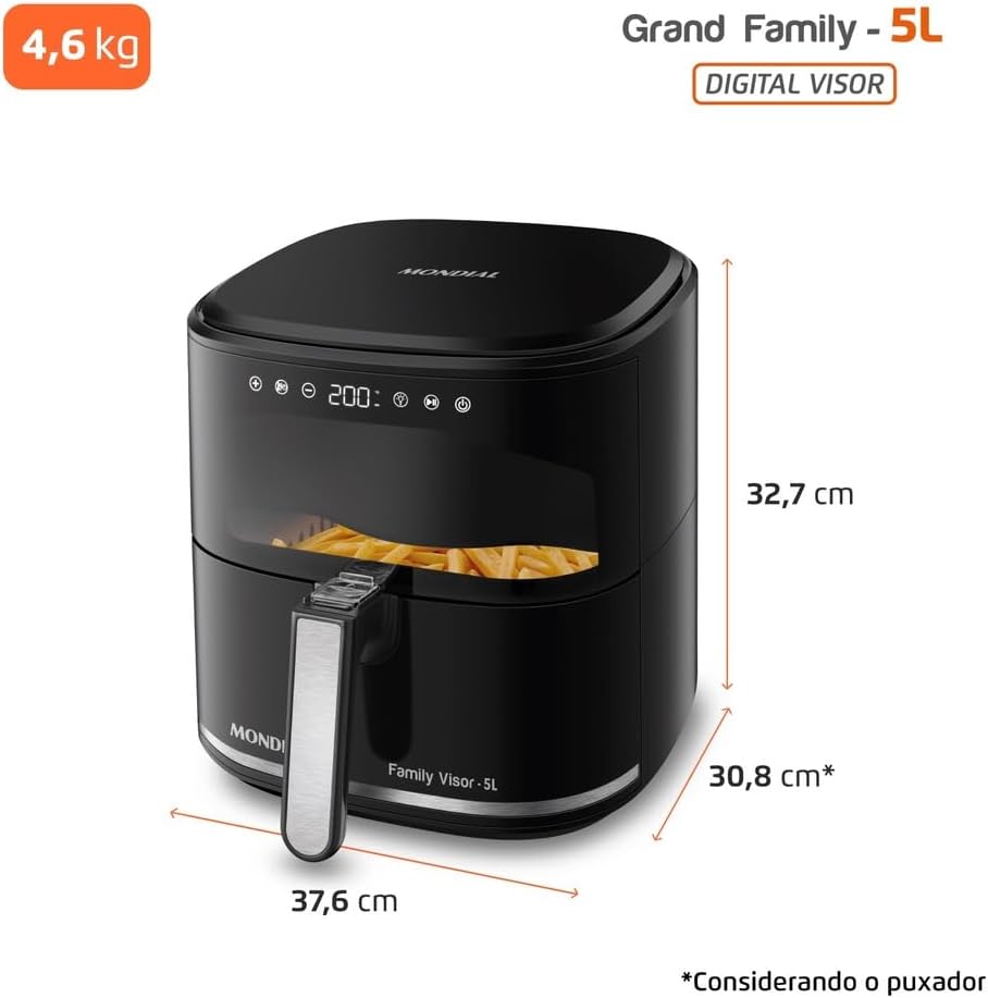 Fritadeira Sem Óleo Air Fryer Digital Mondial 5L Preta – Mais Praticidade, Rapidez e Refeições Mais Saudáveis