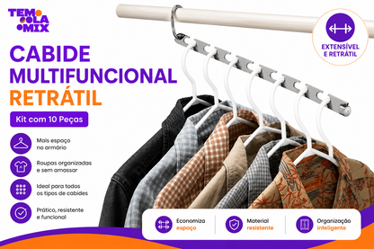 Cabide Multifuncional Retrátil Organizador de Guarda-Roupa – Economize Até 80% de Espaço