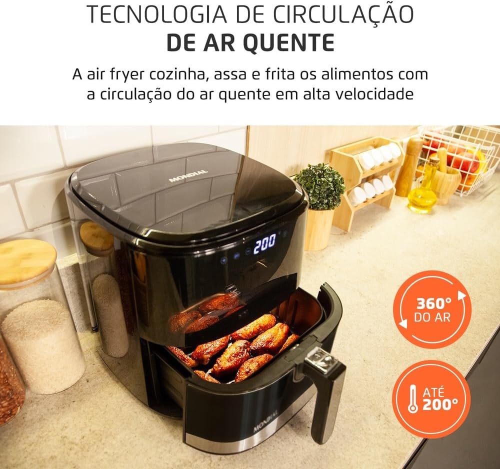 Fritadeira Sem Óleo Air Fryer Digital Mondial 5L Preta – Mais Praticidade, Rapidez e Refeições Mais Saudáveis