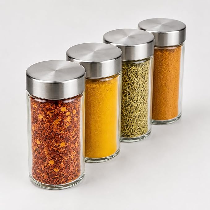 Porta Temperos Giratório 360° com 12 Potes de Vidro e Tampa Inox – Organizador de Especiarias em Aço Inoxidável para Cozinha