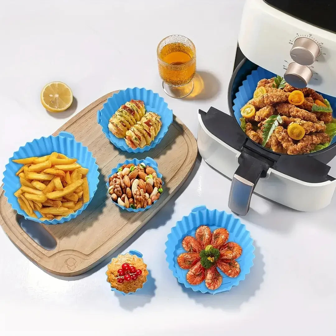 Kit 6 Formas de Silicone para Air Fryer Antiaderentes Reutilizáveis – Resistentes ao Calor