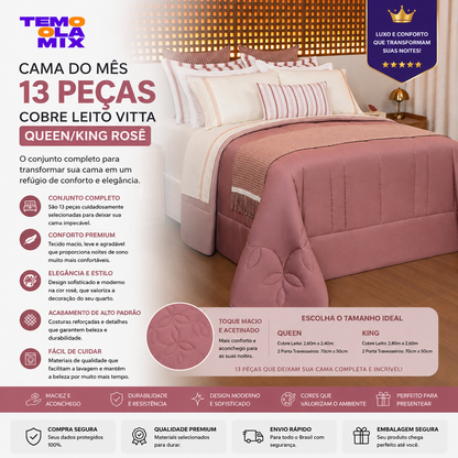 Kit Cobre Leito Queen 13 Peças Rosê