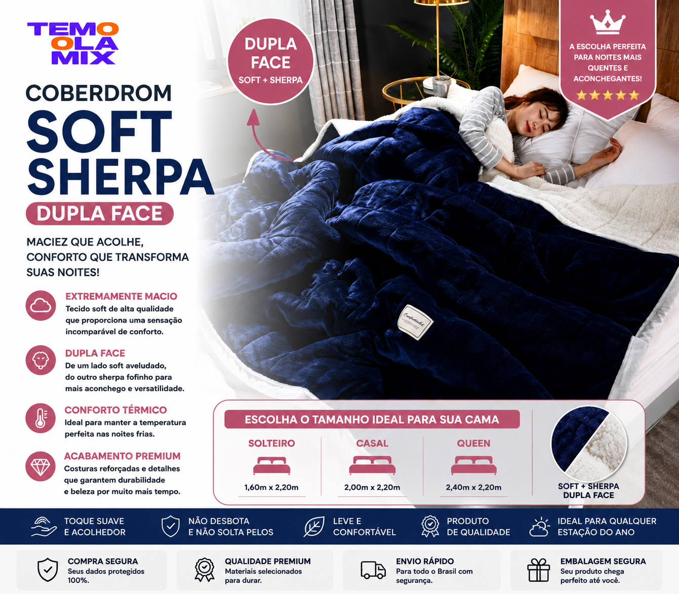 Coberdrom Sherpa Dupla Face Queen