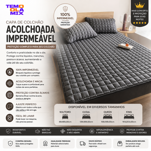 Capa de colchão impermeável acolchoado