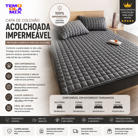 Capa de colchão impermeável acolchoado