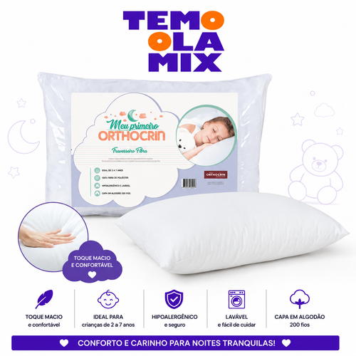 Travesseiro de Fibra Infantil Premium Hipoalergênico – Toque Macio e Confortável para Crianças