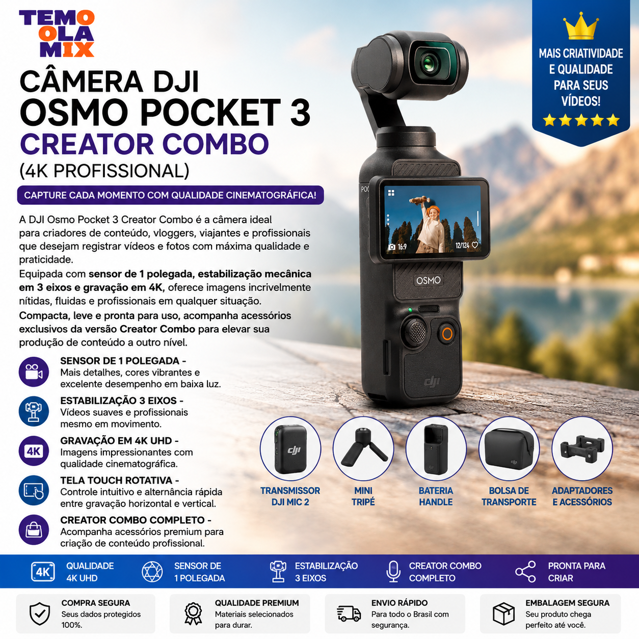 Câmera Dji Osmo Pocket 3 Creator Combo