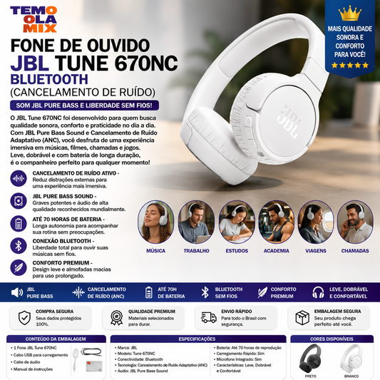 FONE DE OUVIDO JBL TUNE 670NC