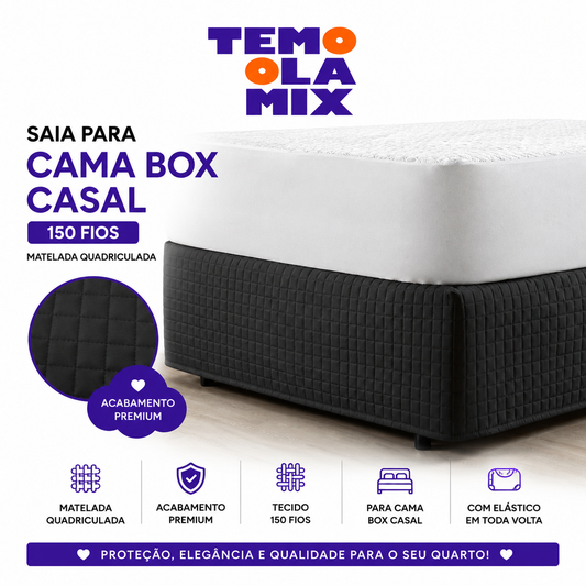 Saia para Cama Box Casal Padrão Matelada 150 Fios – Acabamento Quadriculado Elegante e Fácil de Instalar