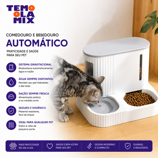Comedouro e Bebedouro Automático Gravitacional para Cães e Gatos – Alimentador com Reservatórios de Água e Ração