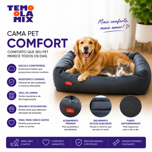 Cama para Cachorro e Gato Pet Comfort – Cama Pet Macia, Confortável e Lavável para Cães e Gatos