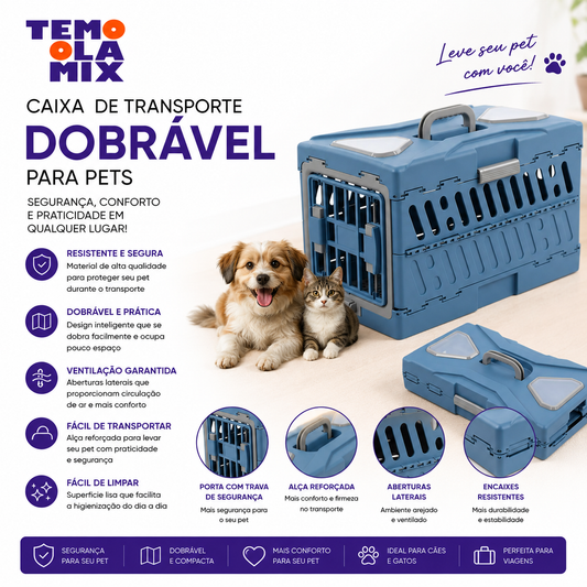 Caixa de Transporte Dobrável para Cães e Gatos – Bolsa Pet Portátil, Confortável e Fácil de Guardar
