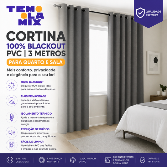 Cortina 100% Blackout PVC 3 Metros para Quarto e Salav 3,00m x 2,30m