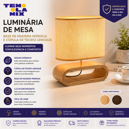 Luminária de Mesa Nórdica Premium em Madeira