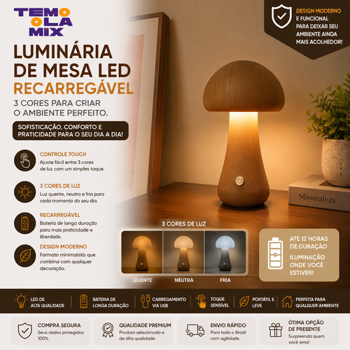 Luminária LED Recarregável Lenogue 3 Cores