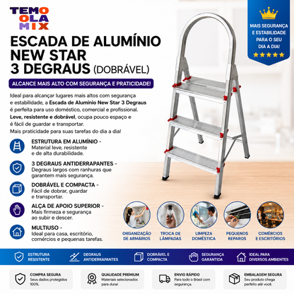 Escada Alumínio New Star 3 Degraus