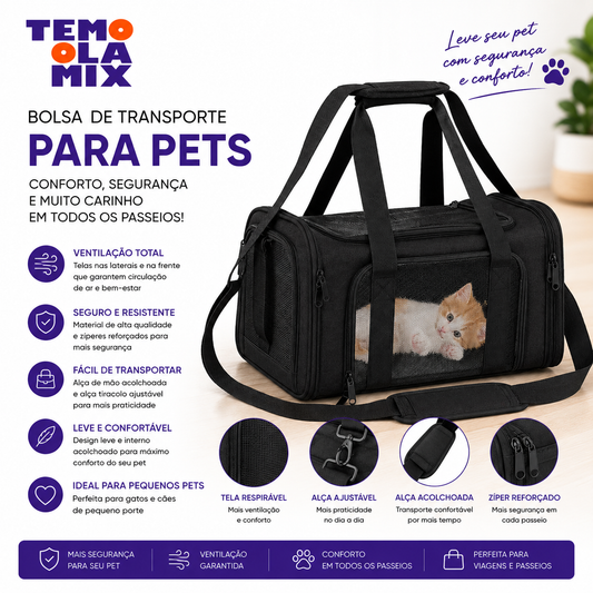 Bolsa de Transporte para Pets Pequenos – Bolsa para Cães e Gatos com Ventilação, Conforto e Segurança