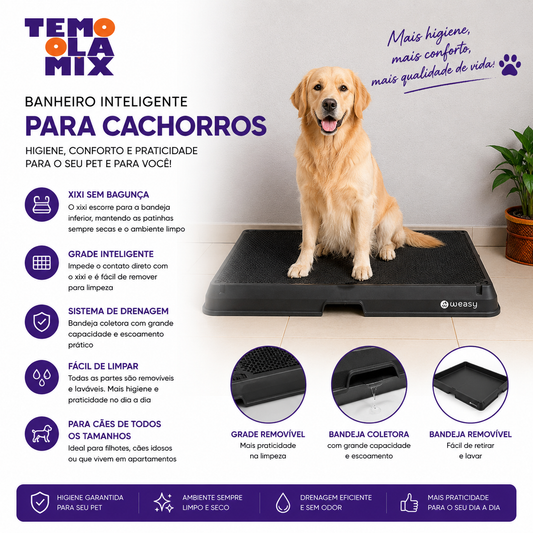 Banheiro Inteligente para Cachorro – Sanitário Higiênico com Grade e Bandeja Coletora para Cães