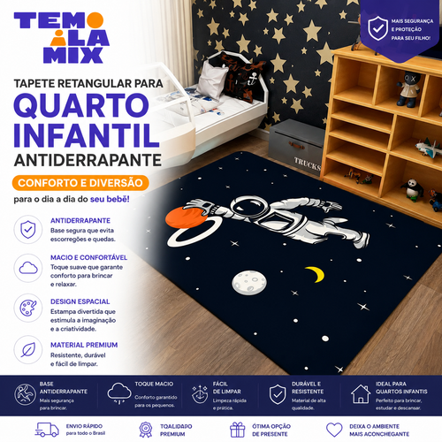 Tapete retangular para quarto infantil antiderrapante