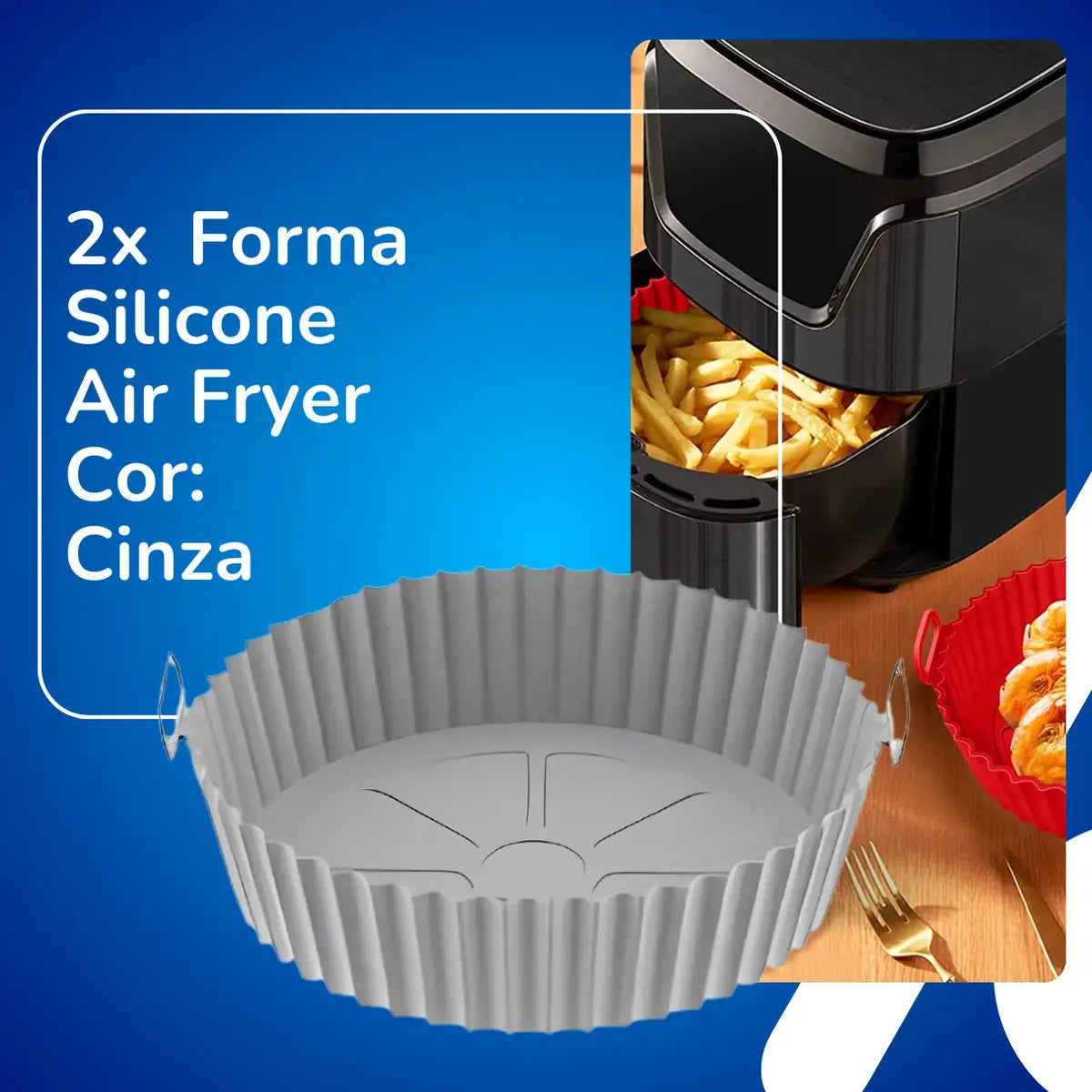 Kit 2 Formas de Silicone para Air Fryer Reutilizáveis e Antiaderentes – Acessório Premium para Fritadeira sem Óleo