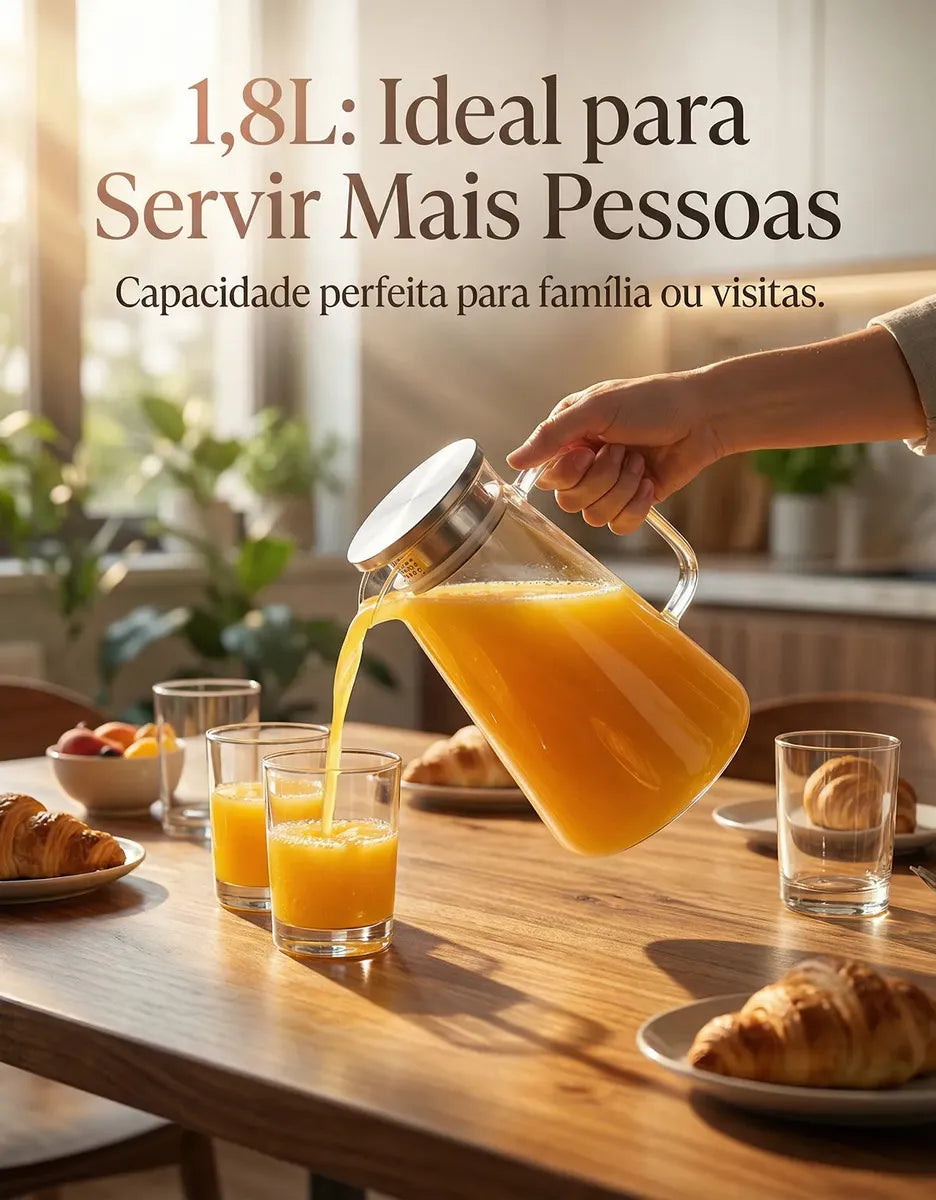 Jarra de Vidro Borossilicato 1,8L com Tampa Inox Hermética