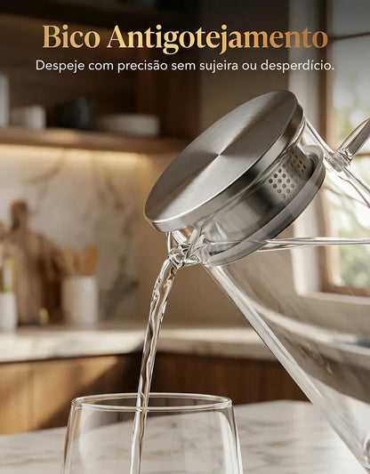 Jarra de Vidro Borossilicato 1,8L com Tampa Inox Hermética