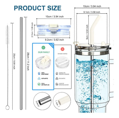 Copo Térmico 1,2L em Aço Inox com Tampa e Canudo Inox –Bebidas Quentes e Geladas