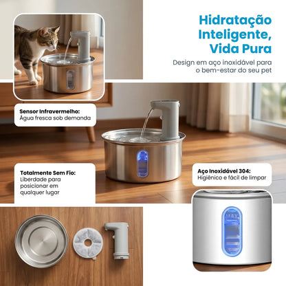 Fonte Bebedouro Automático para Gatos e Cães em Aço Inox com Visor LED – Água Filtrada e Circulação Contínua
