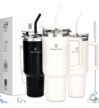 Copo Térmico 1,2L em Aço Inox com Tampa e Canudo Inox –Bebidas Quentes e Geladas