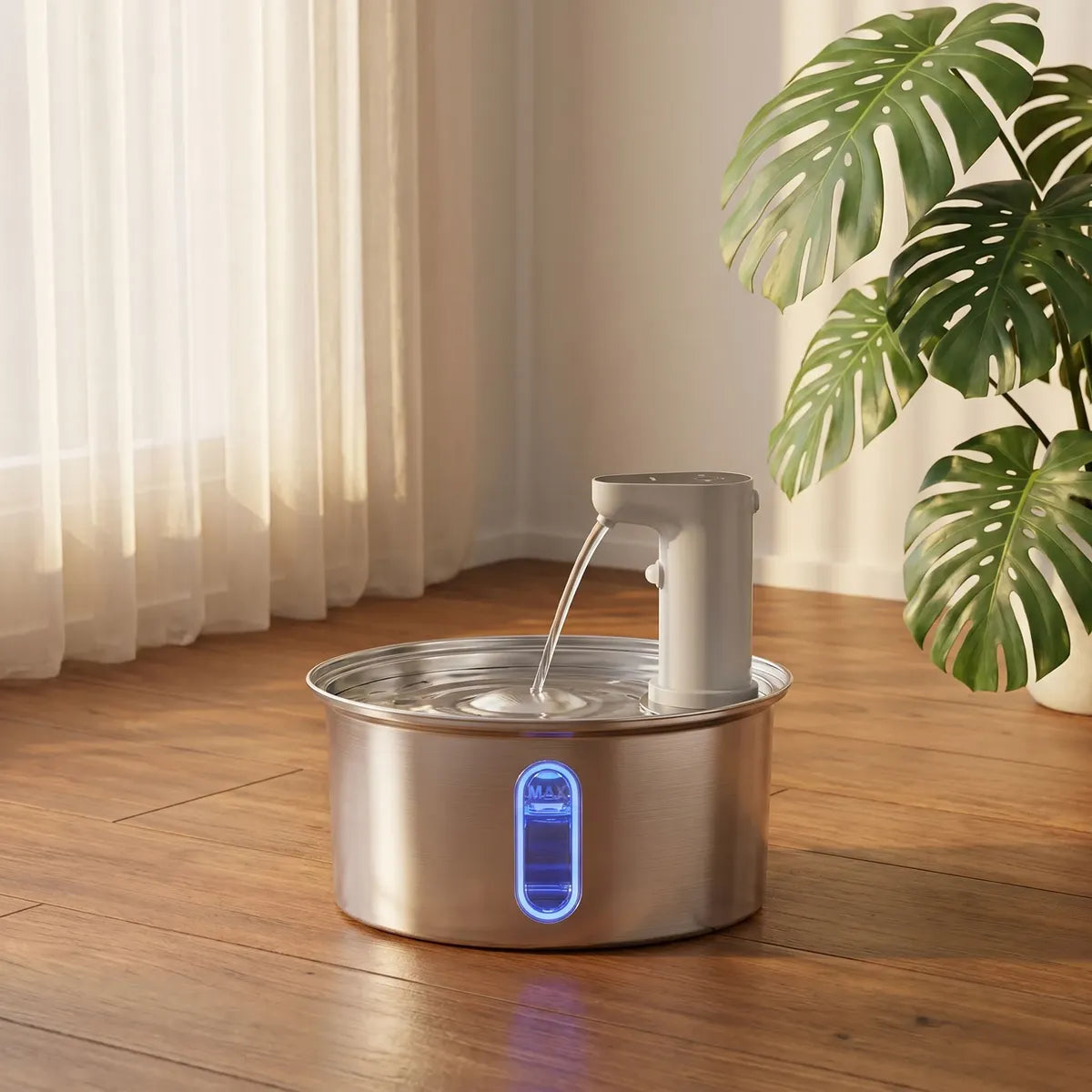 Fonte Bebedouro Automático para Gatos e Cães em Aço Inox com Visor LED – Água Filtrada e Circulação Contínua