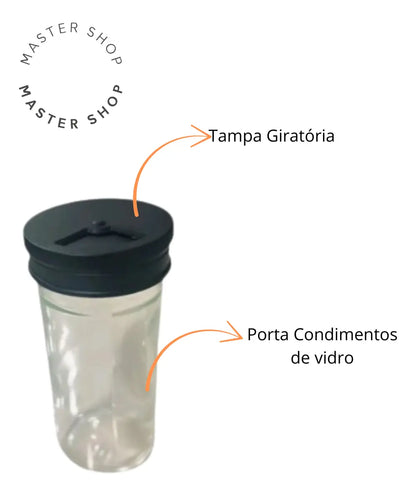 Porta Temperos Giratório com 12 Potes de Vidro – Organizador de Condimentos Preto para Cozinha