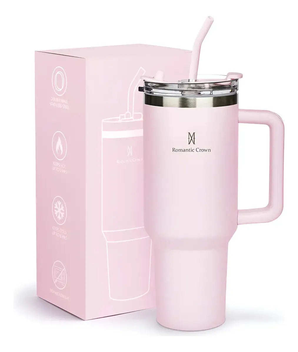 Copo Térmico 1,2L em Aço Inox com Tampa e Canudo Inox –Bebidas Quentes e Geladas