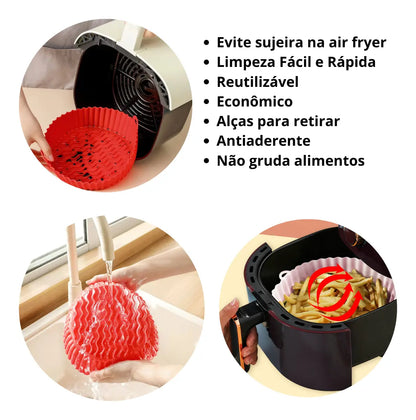 Kit 2 Formas de Silicone para Air Fryer Reutilizáveis e Antiaderentes – Acessório Premium para Fritadeira sem Óleo