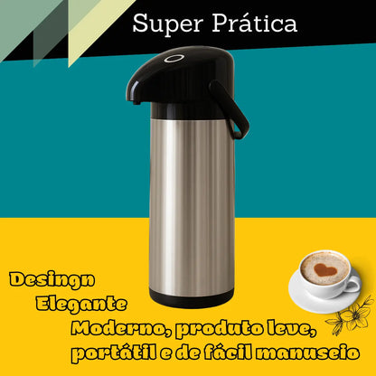 Garrafa Térmica Inox 1 Litro com Pressão – Ideal para Café, Chá e Chimarrão