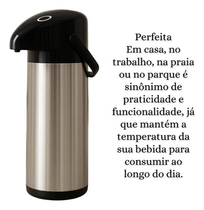 Garrafa Térmica Inox 1 Litro com Pressão – Ideal para Café, Chá e Chimarrão