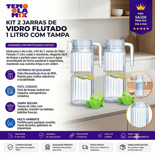 Kit 2 Jarras de Vidro 1 Litro com Tampa