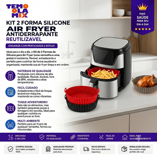 Kit 2 Formas de Silicone para Air Fryer Reutilizáveis e Antiaderentes – Acessório Premium para Fritadeira sem Óleo