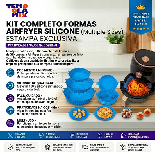 Kit 6 Formas de Silicone para Air Fryer Antiaderentes Reutilizáveis – Resistentes ao Calor