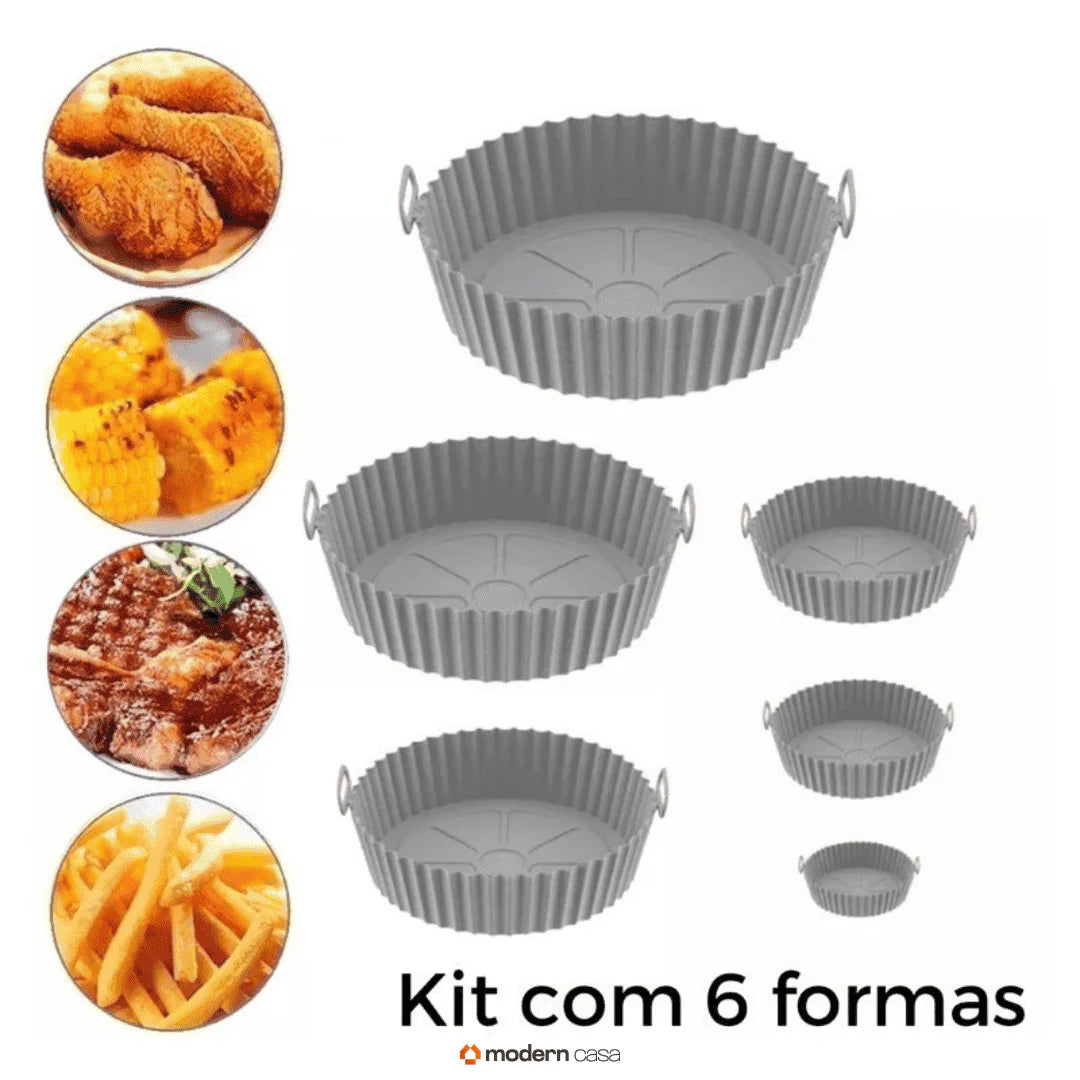 Kit 6 Formas de Silicone para Air Fryer Antiaderentes Reutilizáveis – Resistentes ao Calor