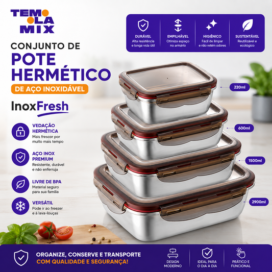 Conjunto de Pote Hermético de Aço inoxidável | InoxFresh