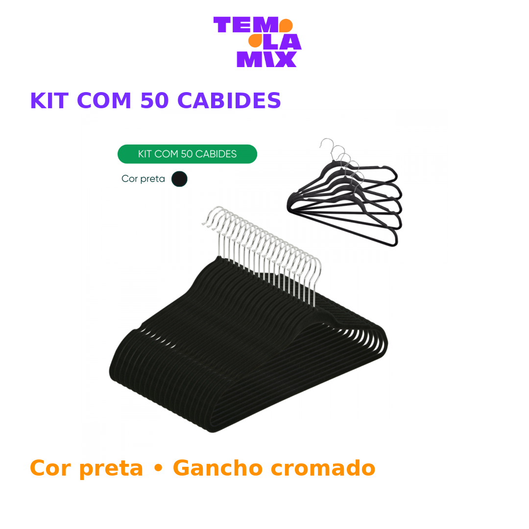 Kit Cabide 50 Cabides de Veludo Adulto - 42 cm