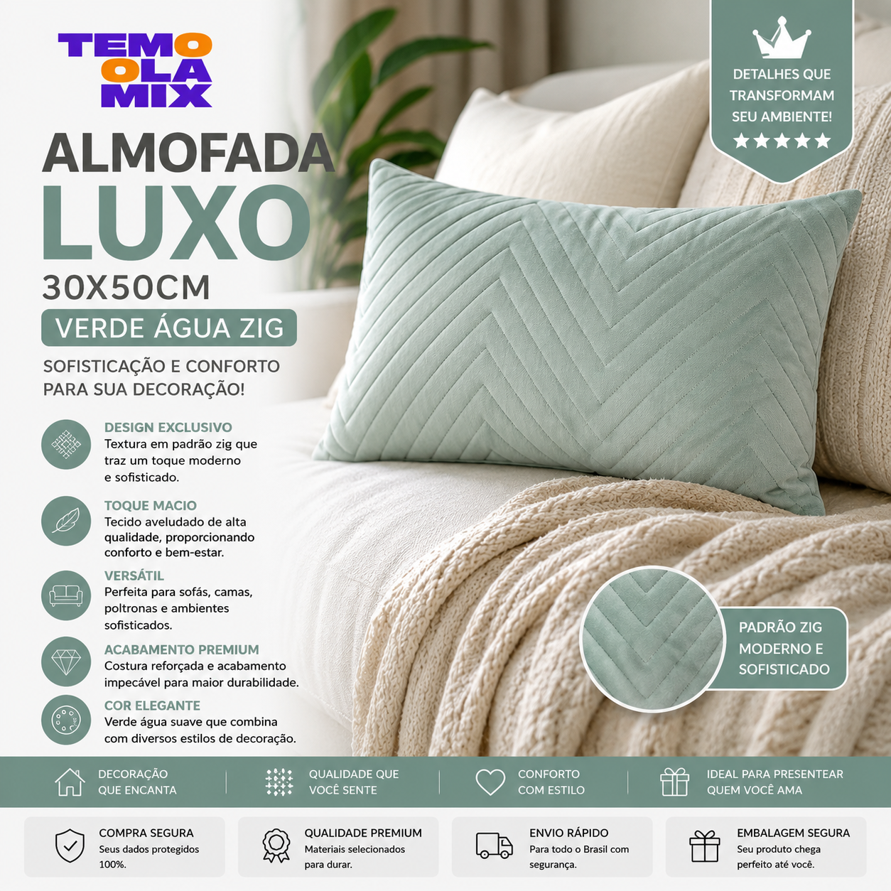 Almofada Retangular Luxo Premium