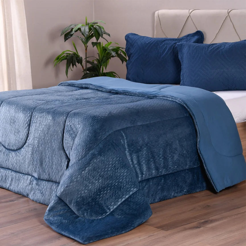 Coberdrom Duetto Plush Queen Safira Malha 100% Algodão 220x240cm – Maciez e Conforto Premium