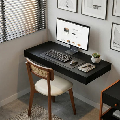 Escrivaninha Flutuante Preta para Home Office Escritório e Quarto Design Moderno