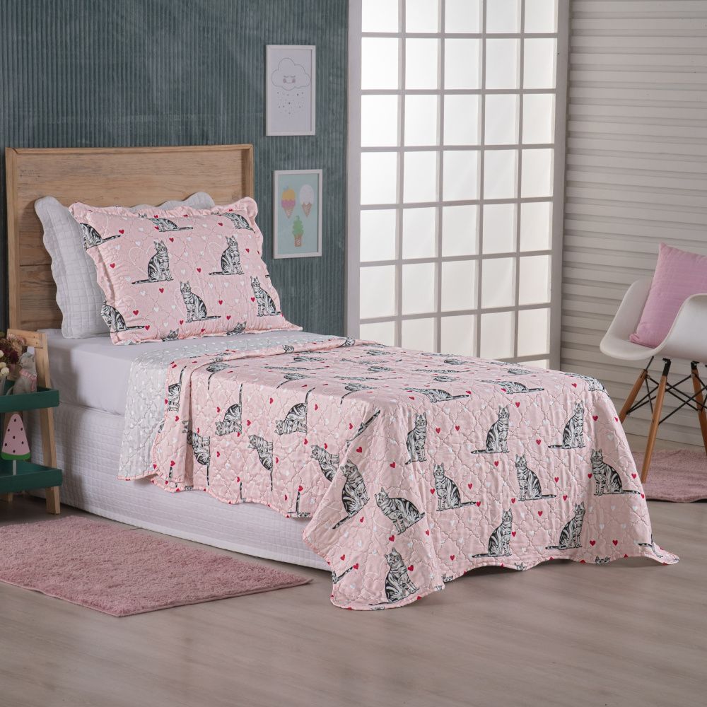 Kit Cobre Leito Colcha Solteiro 2 Peças 150 Fios Matelado Estampado